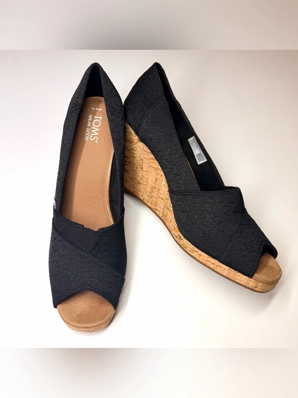 TOMS Women's Classic Espadrille Wedge Open Toe BLACK Sandals Size - 12